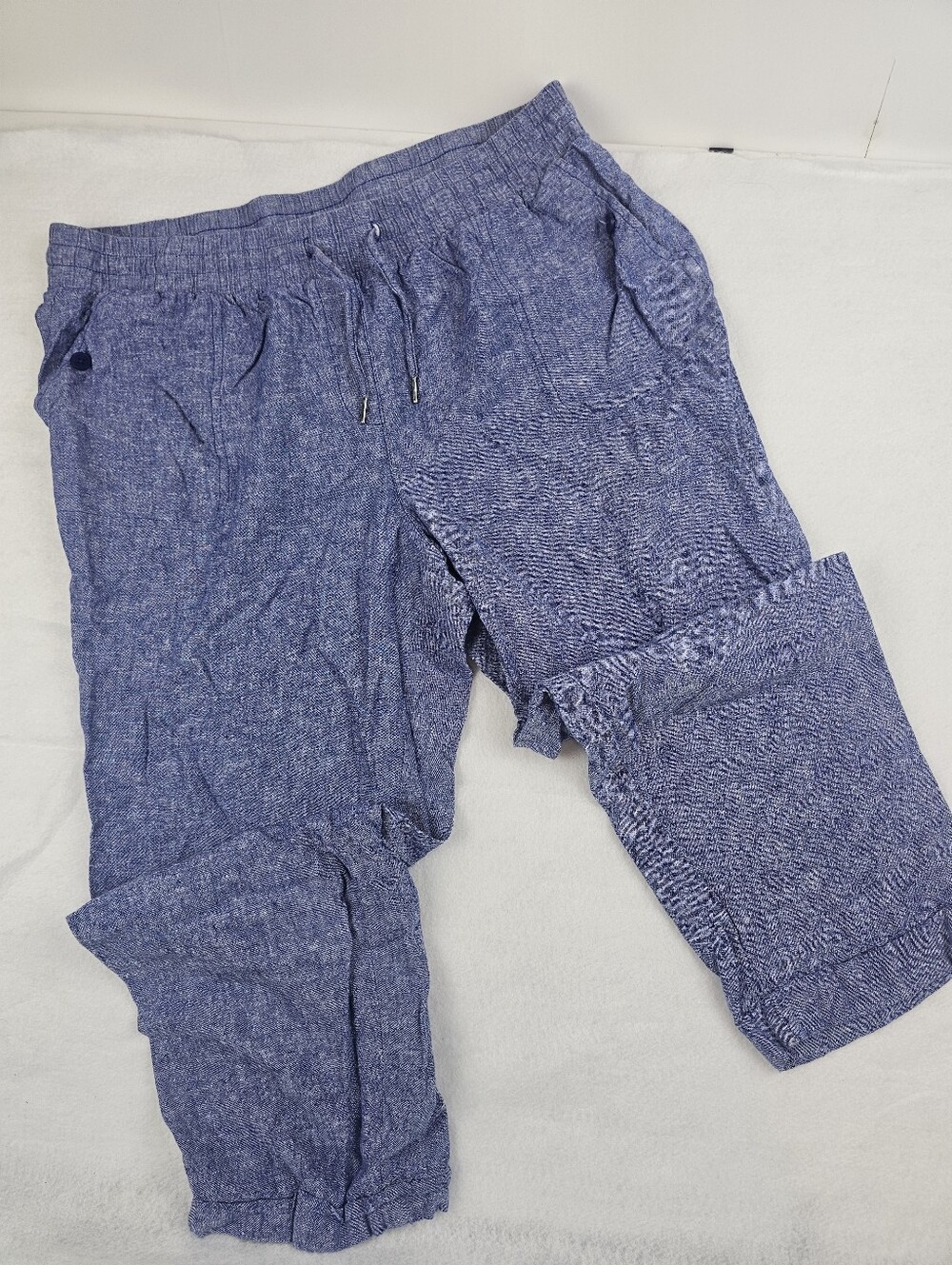 Jones New York Linen Blend Pants Womens Large Blue Leg Cropped 25.5" Inseam